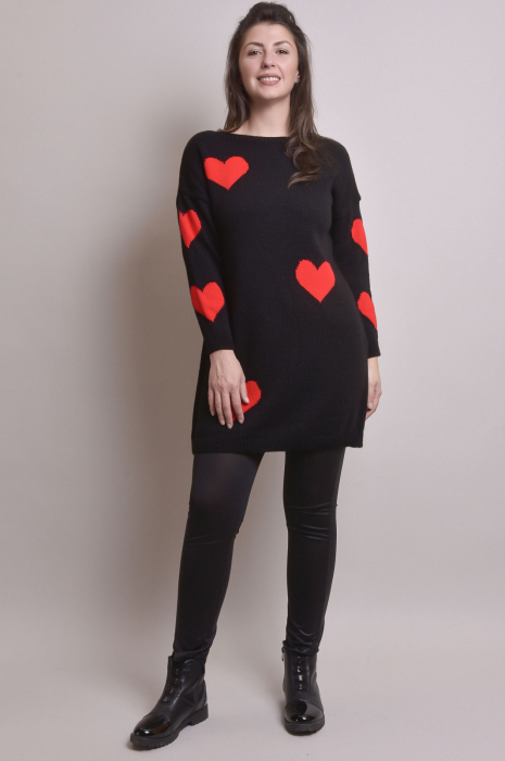 Pulover lung negru cu inimioare rosii [5]