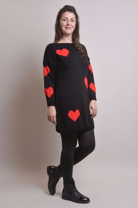 Pulover lung negru cu inimioare rosii [6]