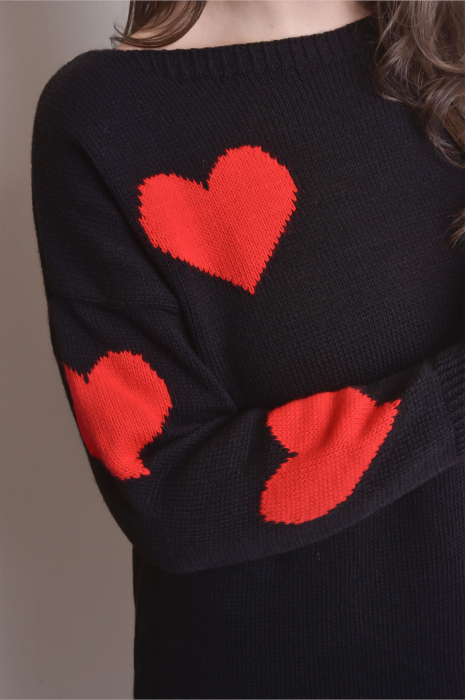 Pulover lung negru cu inimioare rosii [2]