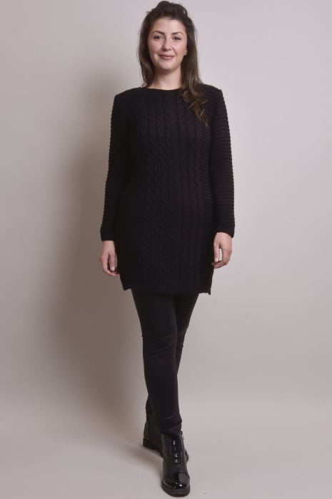 Pulover lung negru cu model impletit [5]