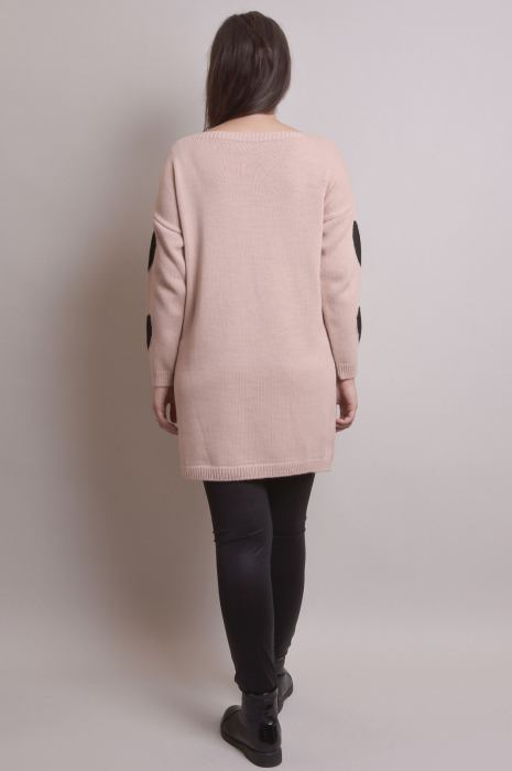 Pulover lung roz pudrat cu inimioare negre [9]