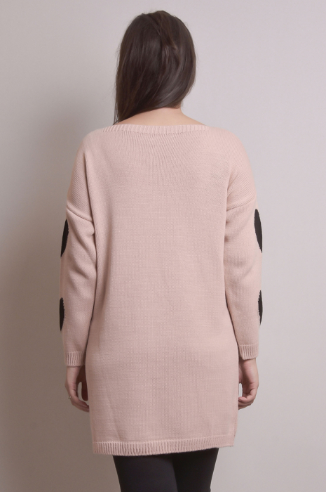 Pulover lung roz pudrat cu inimioare negre [5]