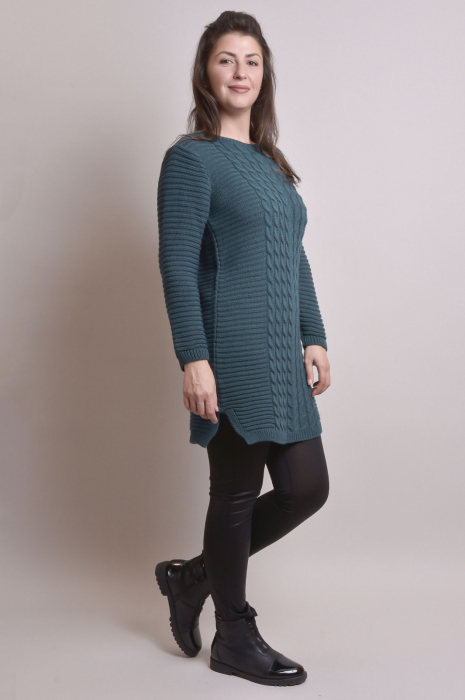 Pulover lung turcoaz cu model impletit [6]