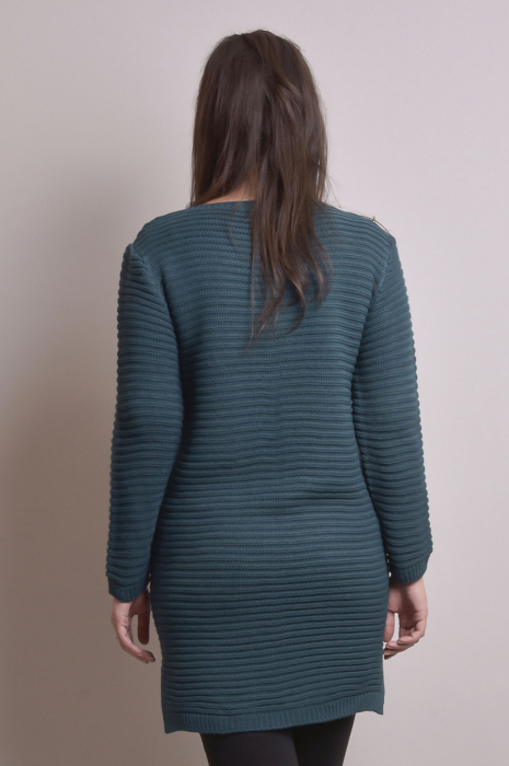 Pulover lung turcoaz cu model impletit [4]