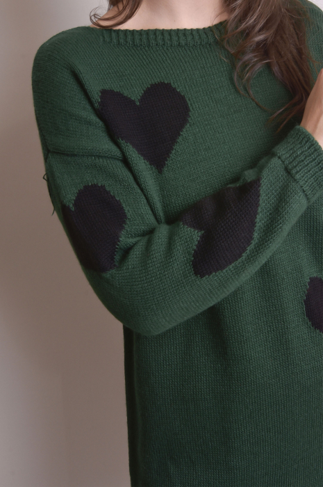 Pulover lung verde cu inimioare negre [2]
