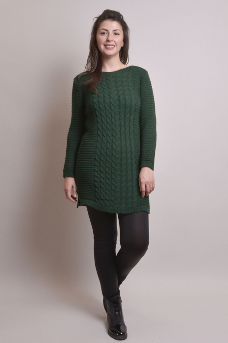Pulover lung verde cu model impletit [5]