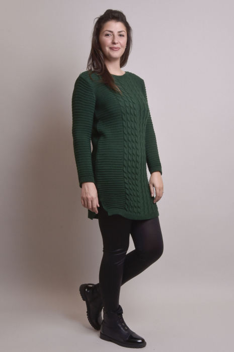 Pulover lung verde cu model impletit [6]