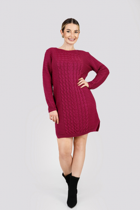 Pulover lung visiniu cu model impletit [4]