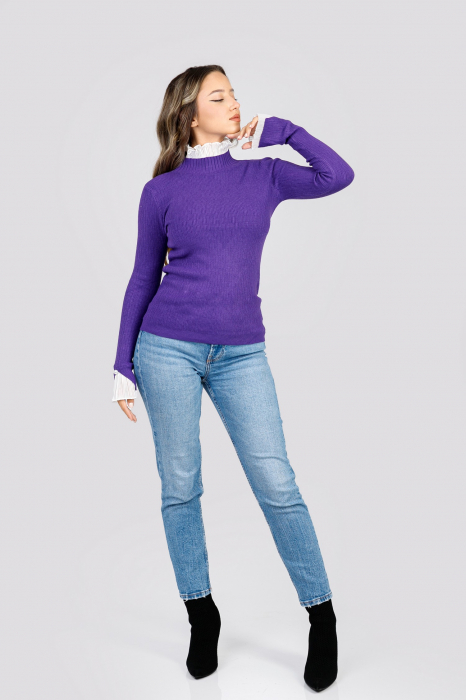 Pulover mov cu guler si maneci creponate [4]