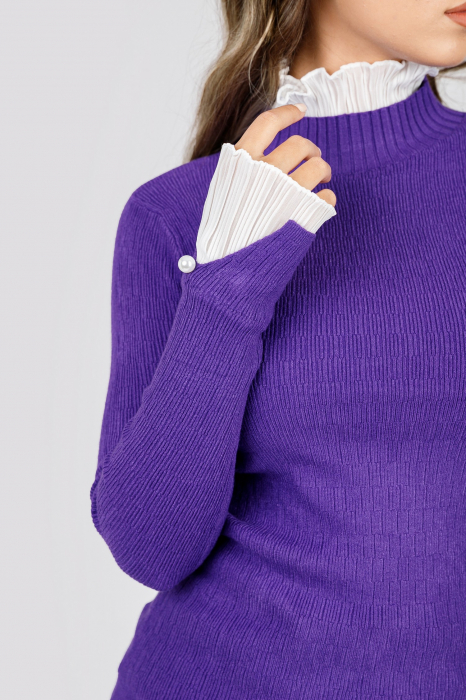 Pulover mov cu guler si maneci creponate [2]
