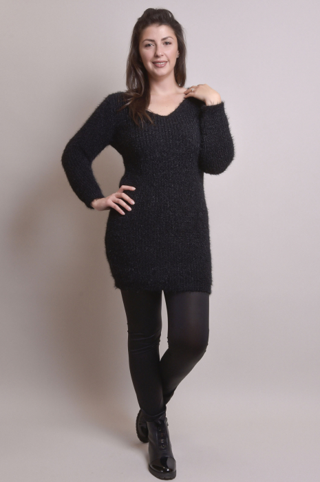 Pulover pufos negru tip rochie [5]