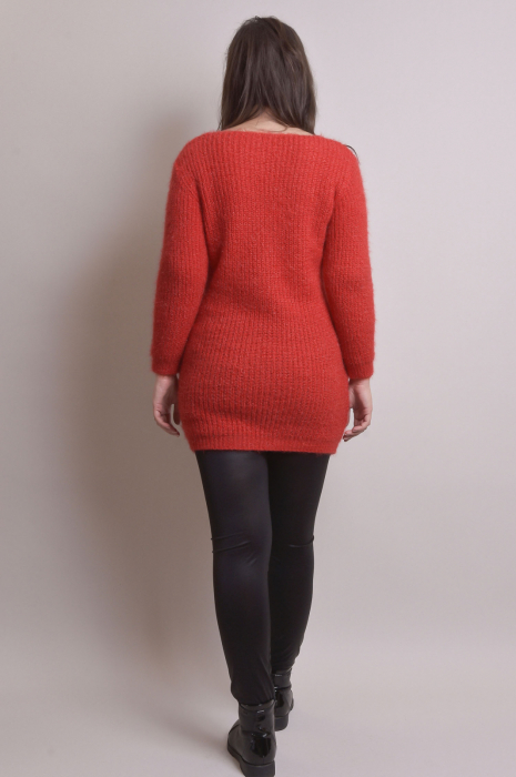 Pulover pufos rosu tip rochie [7]