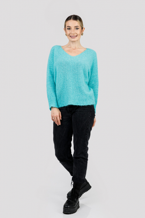 Pulover pufos turcoaz deschis cu maneci largi [4]