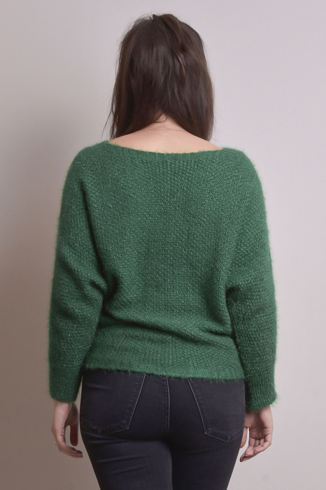 Pulover pufos verde smarald cu maneci largi [4]