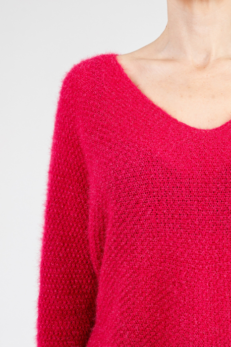 Pulover pufos visiniu cu maneci largi [2]