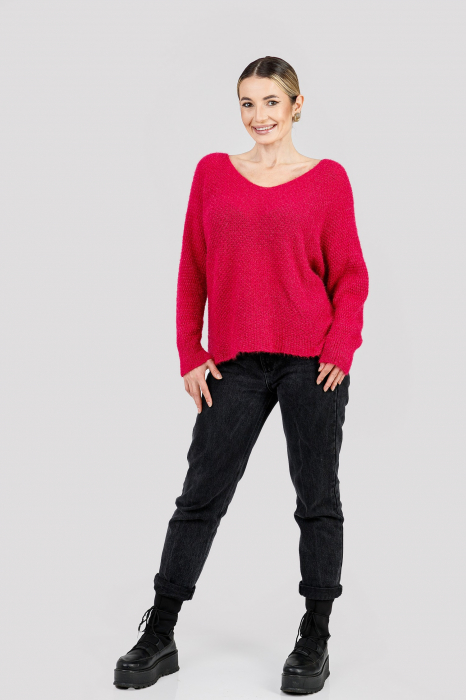 Pulover pufos visiniu cu maneci largi [4]