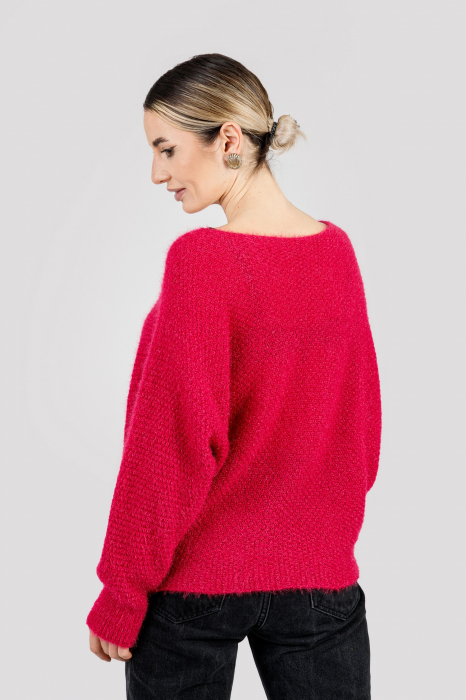 Pulover pufos visiniu cu maneci largi [3]