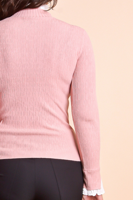Pulover roz pudrat cu guler si maneci creponate [6]