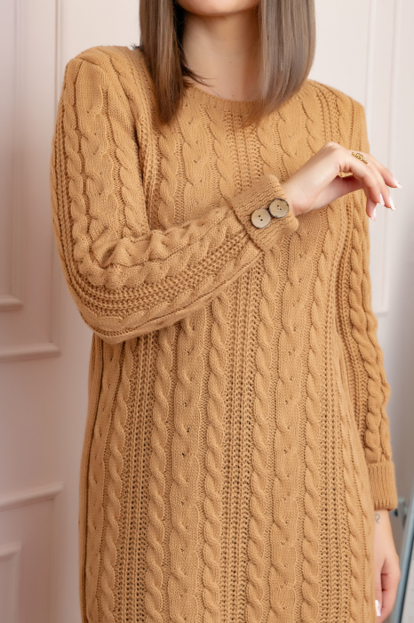 Pulover tip rochie din tricot cu decolteu rotund Monica - Bej [2]
