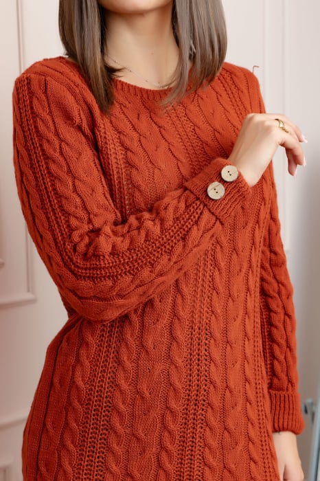 Pulover tip rochie din tricot cu decolteu rotund Monica - Caramiziu [2]