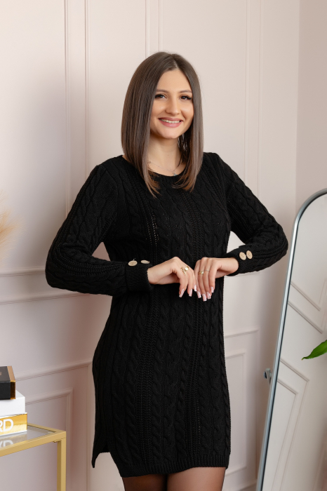 Pulover tip rochie din tricot cu decolteu rotund Monica - Negru [3]