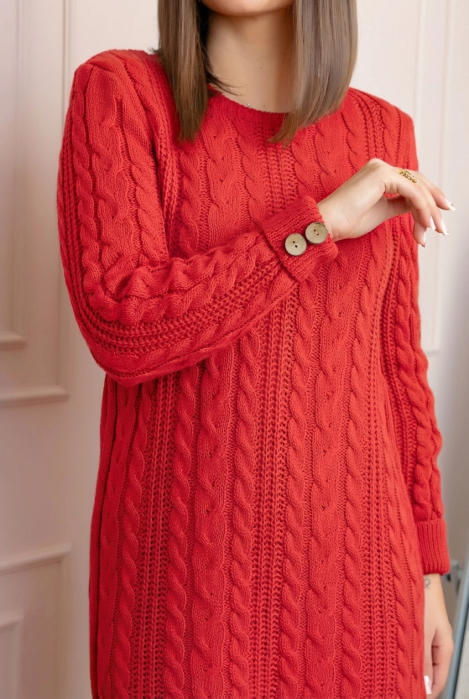 Pulover tip rochie din tricot cu decolteu rotund Monica - Rosu [2]