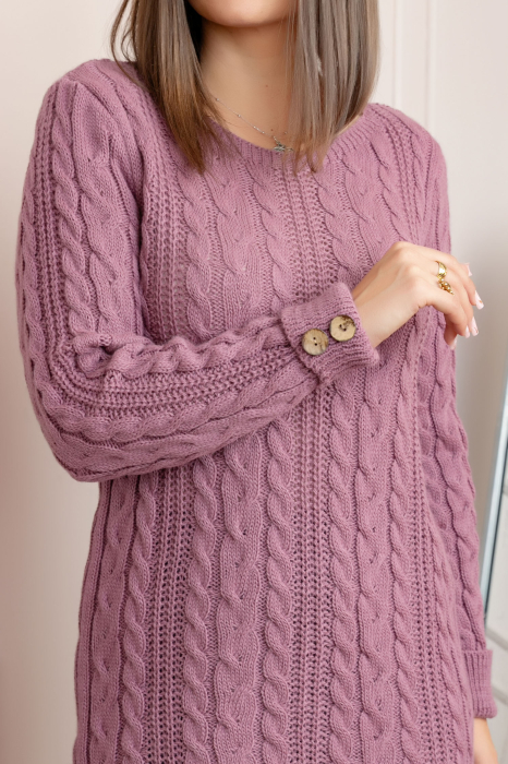 Pulover tip rochie din tricot cu decolteu rotund Monica - Roz [2]