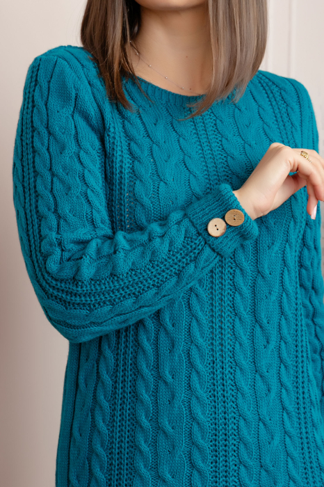 Pulover tip rochie din tricot cu decolteu rotund Monica - Turcoaz [2]