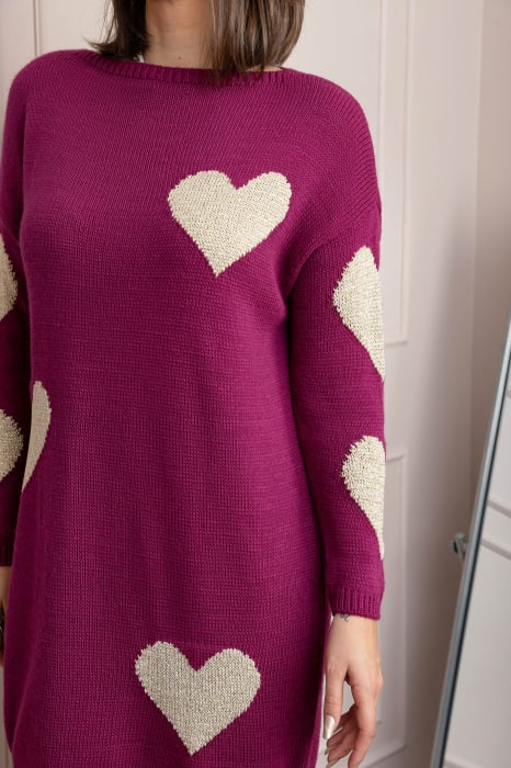 Pulover tip rochie Taylor cu inimioare aurii din fir lame - Fuchsia [2]