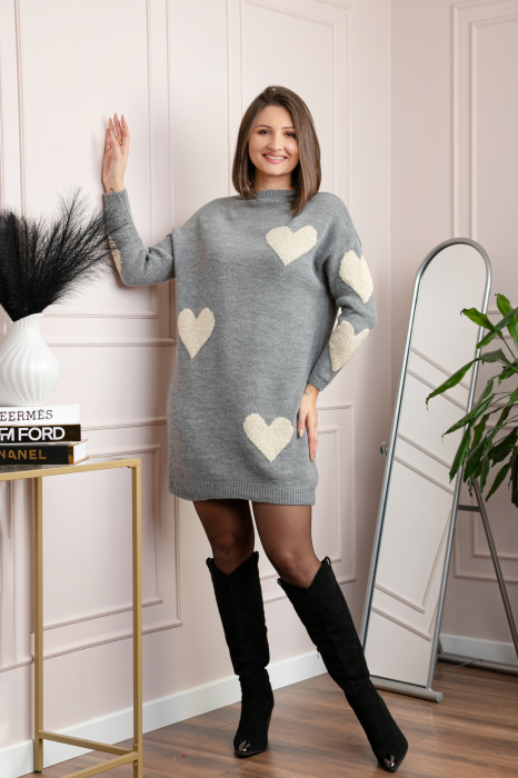 Pulover tip rochie Taylor cu inimioare aurii din fir lame - Gri