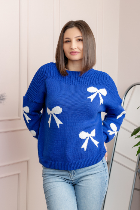 Pulover tricotat Betty cu fundite - Albastru [1]