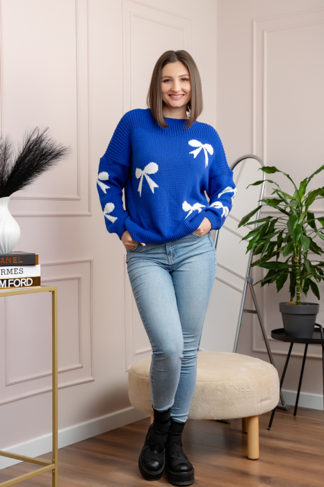 Pulover tricotat Betty cu fundite - Albastru [4]