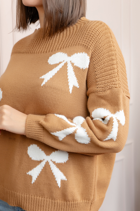 Pulover tricotat Betty cu fundite - Camel [2]