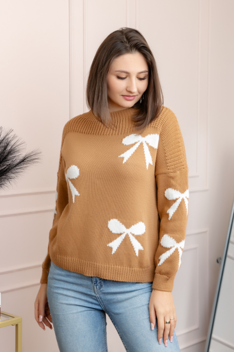 Pulover tricotat Betty cu fundite - Camel [3]