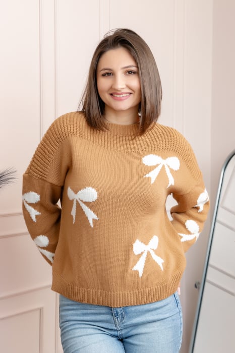 Pulover tricotat Betty cu fundite - Camel [1]