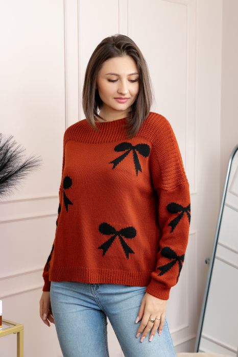 Pulover tricotat Betty cu fundite - Caramiziu [1]