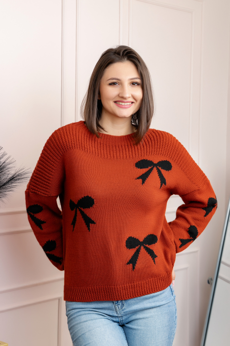 Pulover tricotat Betty cu fundite - Caramiziu [3]