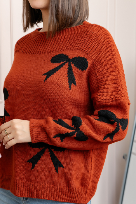 Pulover tricotat Betty cu fundite - Caramiziu [2]