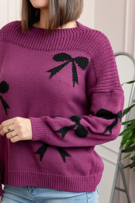 Pulover tricotat Betty cu fundite - Fuchsia [2]