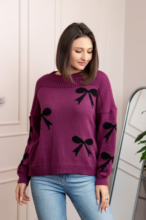 Pulover tricotat Betty cu fundite - Fuchsia [3]