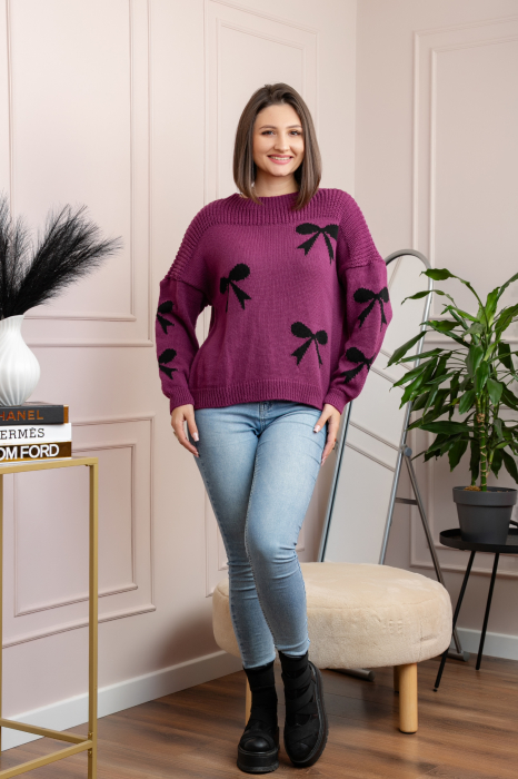 Pulover tricotat Betty cu fundite - Fuchsia [4]