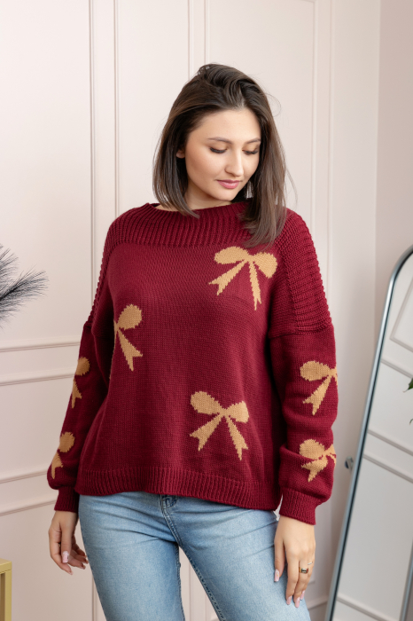 Pulover tricotat Betty cu fundite - Grena [1]