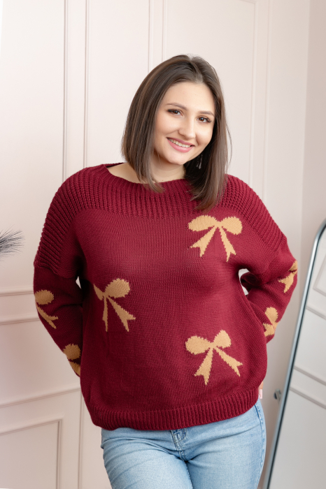 Pulover tricotat Betty cu fundite - Grena [3]