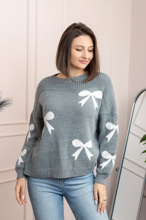 Pulover tricotat Betty cu fundite - Gri [1]