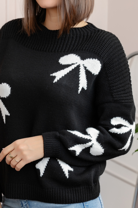 Pulover tricotat Betty cu fundite - Negru [2]