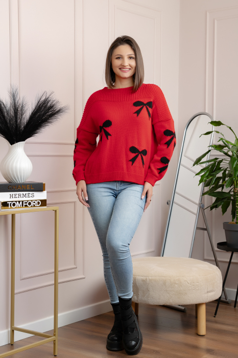 Pulover tricotat Betty cu fundite - Rosu [4]