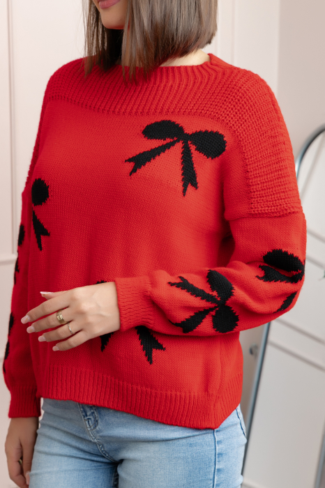 Pulover tricotat Betty cu fundite - Rosu [2]