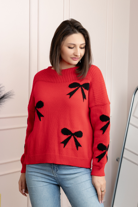 Pulover tricotat Betty cu fundite - Rosu [1]