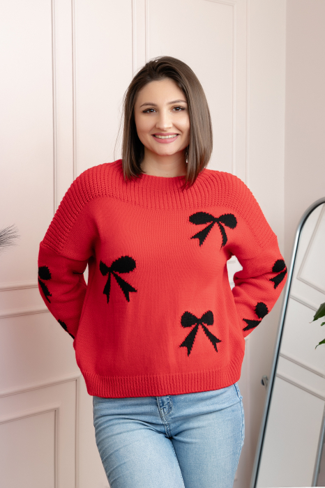 Pulover tricotat Betty cu fundite - Rosu [3]