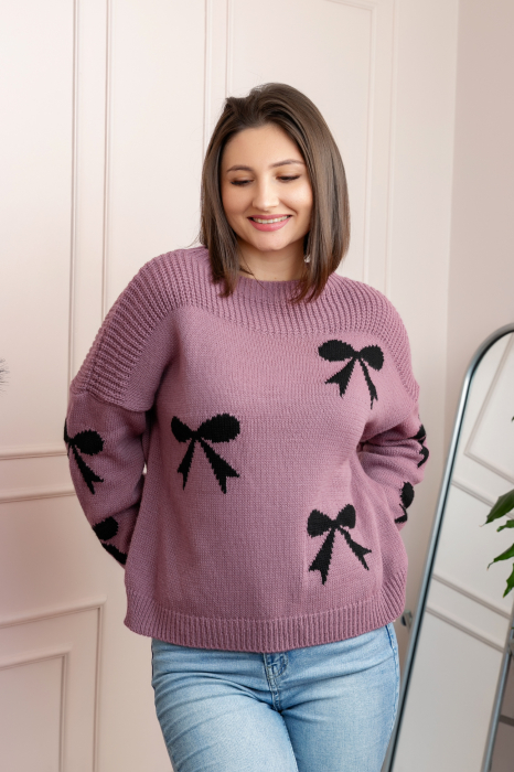 Pulover tricotat Betty cu fundite - Roz pudrat [3]